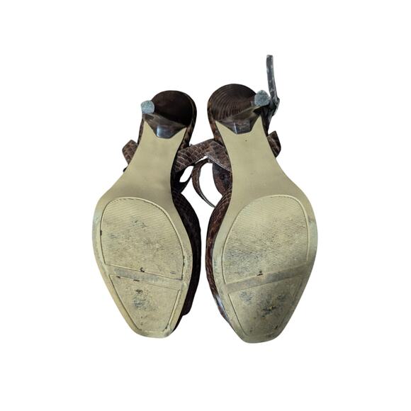 NINE WEST! ESPRESSO BROWN GENUINE LEATHER, T BAR LIZARD IMPRINT HEELS! SZ 7M - Picture 11 of 12